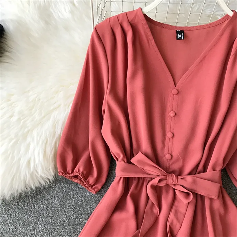 2020 Spring V Neck Summer Bandage Midi Long Dress Vestido De Festa Party tunic dress Women Casual Elegant High Waist Vestidos
