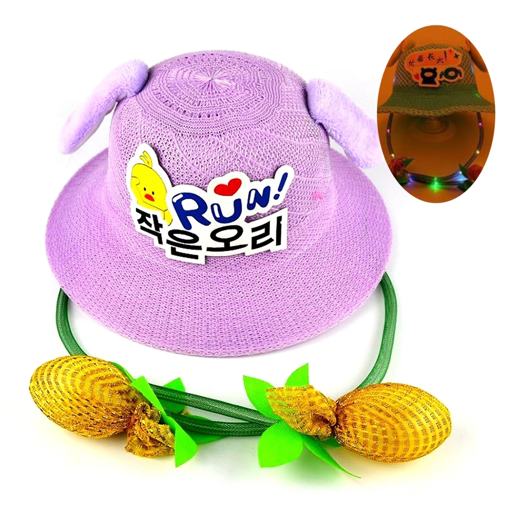 

Newest Luminous Rabbit Ears Straw Hat Move Cute Bunny Fisher Hat Funny Playtoy Ear Up Down Rabbit Gift Sun Hat for Kids Girls