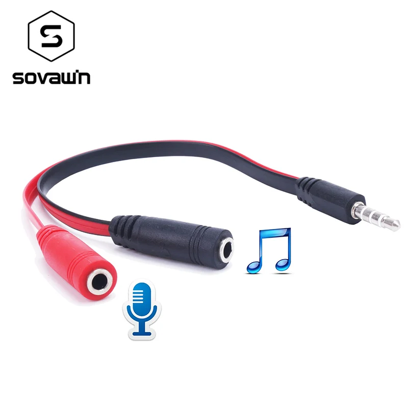 190mm 3.5mm Male to 2 Female Jack Audio Y Splitter Cable Earphone Headset Headphone Microphone