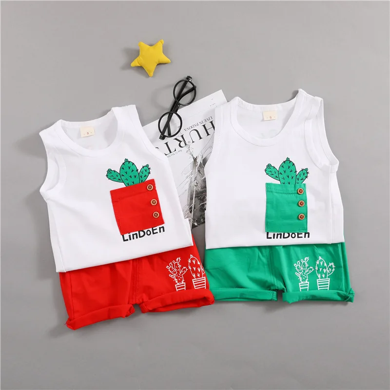 IENENS 2PC Toddler Infant Boy's Sets Baby Boy Outfits Clothes Tops + Pants Summer Children Sleeveless T-shirts Vest Clothing | Детская