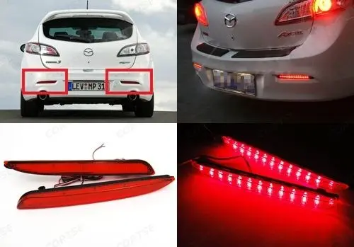 

For Mazda3 2010+ Red Lens LED Bumper Reflector Tail Brake Stop Light Axela For Mazda
