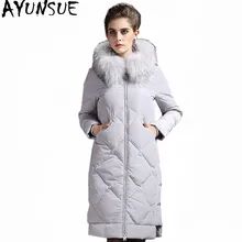 AYUNSUE Женское зимнее пальто 90% белый пуховик с мехом енота с капюшоном женские длинные парки Mujer тонкие куртки WXF221