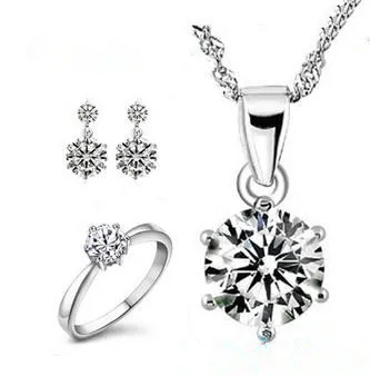 

2015 New arrival bestselling shiny cubic zirconia 925 sterling silver jewelry set rings/necklaces/stud earrings wedding jewelry