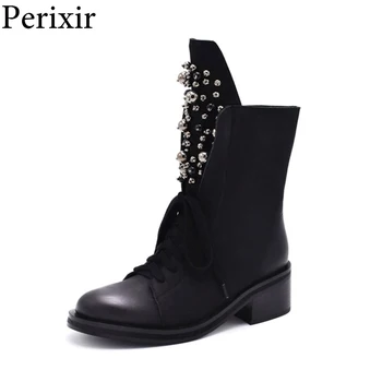 

Fashion Suede Leather Boots For Women Faux Suede Low Heels Mid-Calf Boots Winter Women Boots Round Toe Metal Decoration Shoes