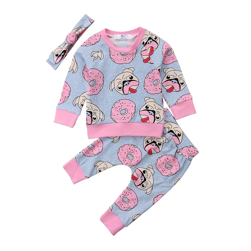 

3PCS Set Pink Newborn Baby Girl Long Sleeve Cartoon Printed Pullover Tops Long Pant Headband Outfit Baby Clothing Set 0-24M