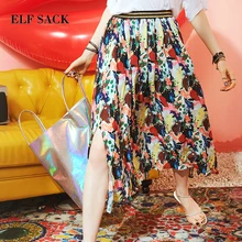 ELFSACK, новинка, летняя женская юбка, повседневная, с цветочным принтом, до середины икры, для женщин, богемный стиль, юбки, уличные, вечерние, для женщин, юбки