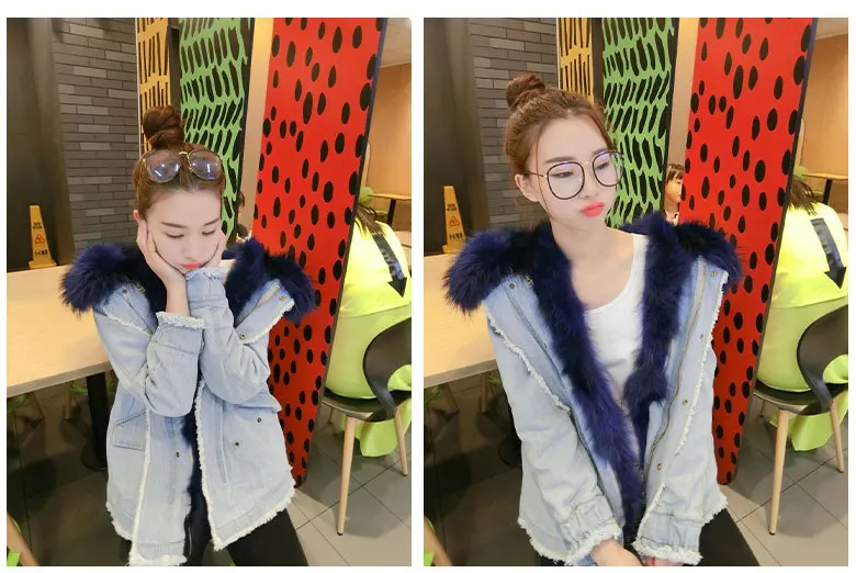 Zhou Dongyu, the same type of fox fur collar jeans windbreaker coat star, your female head fox fur coat