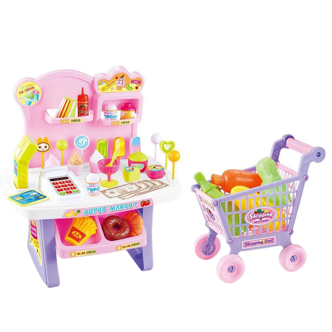 

Surwish Children Funny Pretend & Play Emulational Candy Supermarket Cash Register Shopping Trolley with Acousto-optical