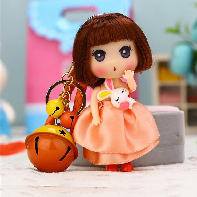 Orange Puff Ball Keychain With Hummingbird Charm