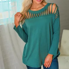 Sexy Hollow Out Long Sleeve T-shirt Women Autumn Casual O Neck Loose Tops stylish round neck long sleeve ripped hollow out women s t shirt