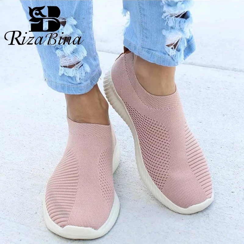 

RIZABINA Comfortable Sneakers Ins Air Mesh Elastic Light Slip On Walking Shoes Soft Bottom Flats Leisure Women Shoes Size 35-43
