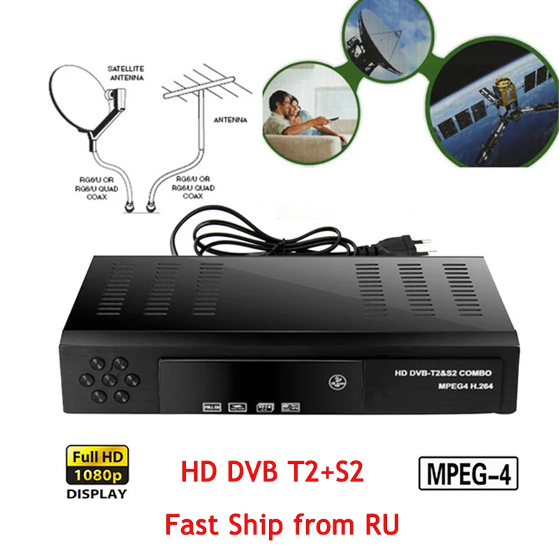 HD цифровой наземный спутниковый ресивер DVB T2 + S2 ТВ тюнер MPEG4 Декодер 1080P bisskey для
