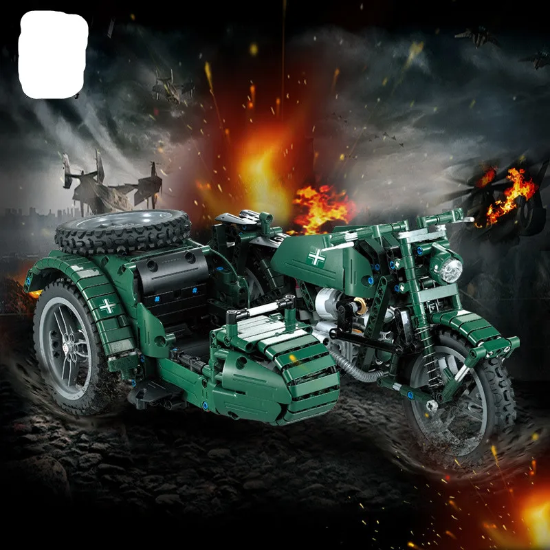  World War II Motorcycle Technic Military Remote Control RC Building Block Weapon Army Technic Serie