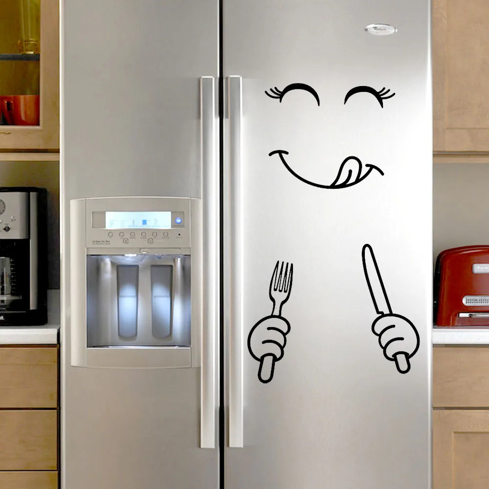 

1 PC Fridge Sticker Cute Stickers For Refrigerator Fridge Happy Delicious Face Kitchen Fridge Stickers Art Removable DIY Decor