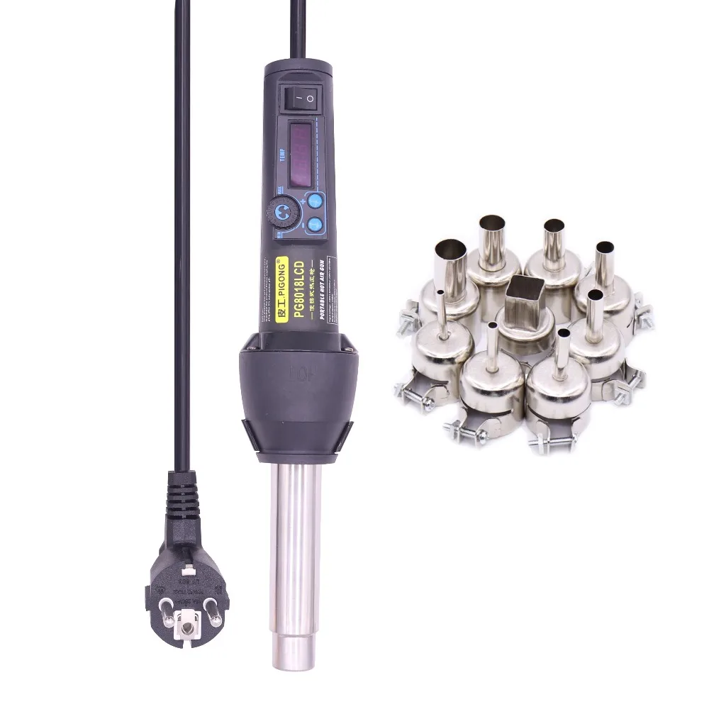 Hot 220V/EU 650W LCD Adjustable Electronic Heat Hot Air Gun Desoldering Soldering Station IC SMD BGA + 3Nozzle PG8018LCD
