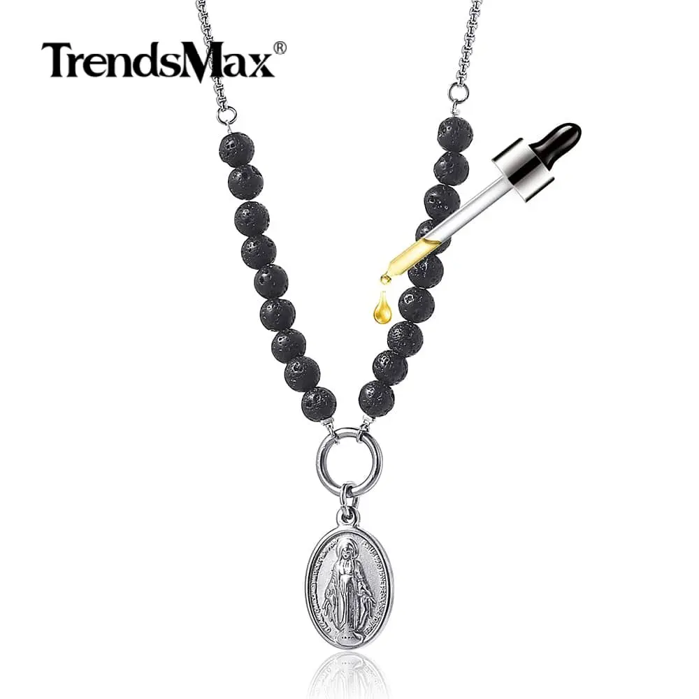 Trendsmax Девы Марии кулон ожерелье Lava бусы для женщин мужчин эфирное масло диффузор