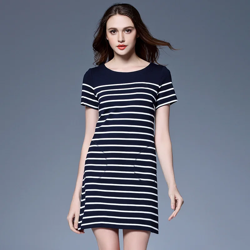 2017 new striped knitted large size dress European style