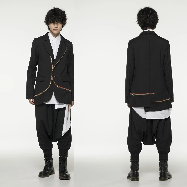 

M-5XL!!! Large size stage show costumes 2019 Patchwork broken men's suit zipper through irregular fashion men's wear