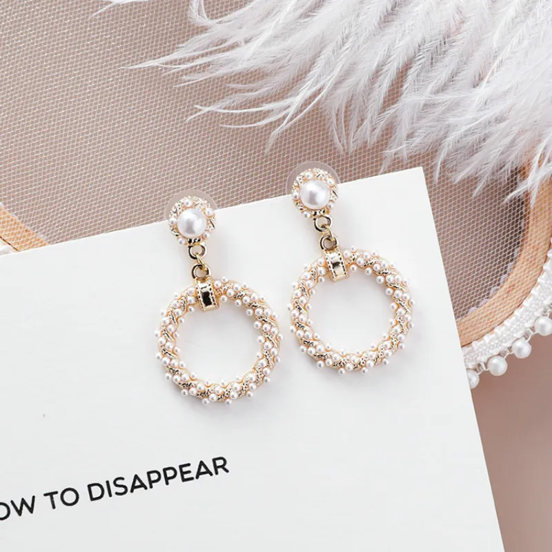 

SHIFEEL 2019 Korea New fashion Retro Baroque Pearl Geometric Circle Drop Earrings Personality Temperament Long Pendients