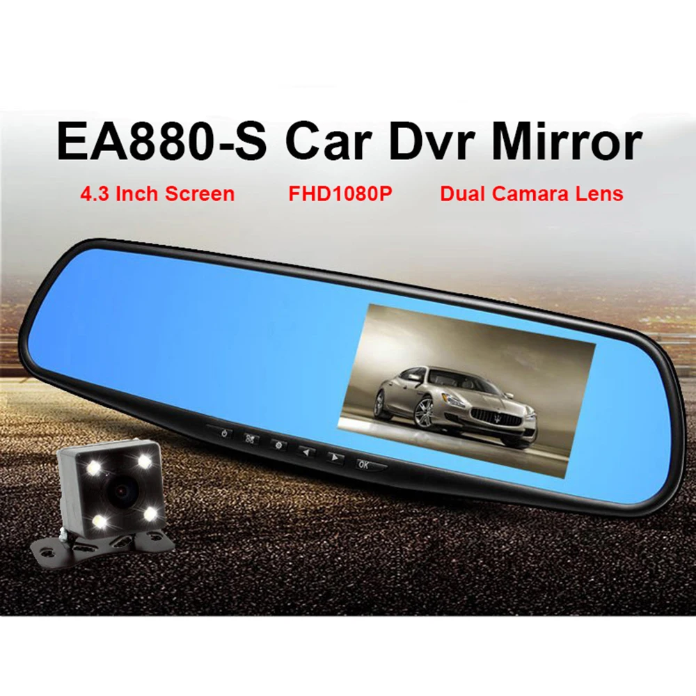 Full HD 1080P Автомобильный видеорегистратор Камера авто 4,3 дюймов зеркало заднего вида цифровой видеорегистратор двойной объектив регистратор видеокамера