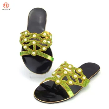 

2018 New Summer Rhinestone Woman Slippers Fashion Summer African Ladies Low Heels Shoes For Party Size 37-43 Italian ladies shoe