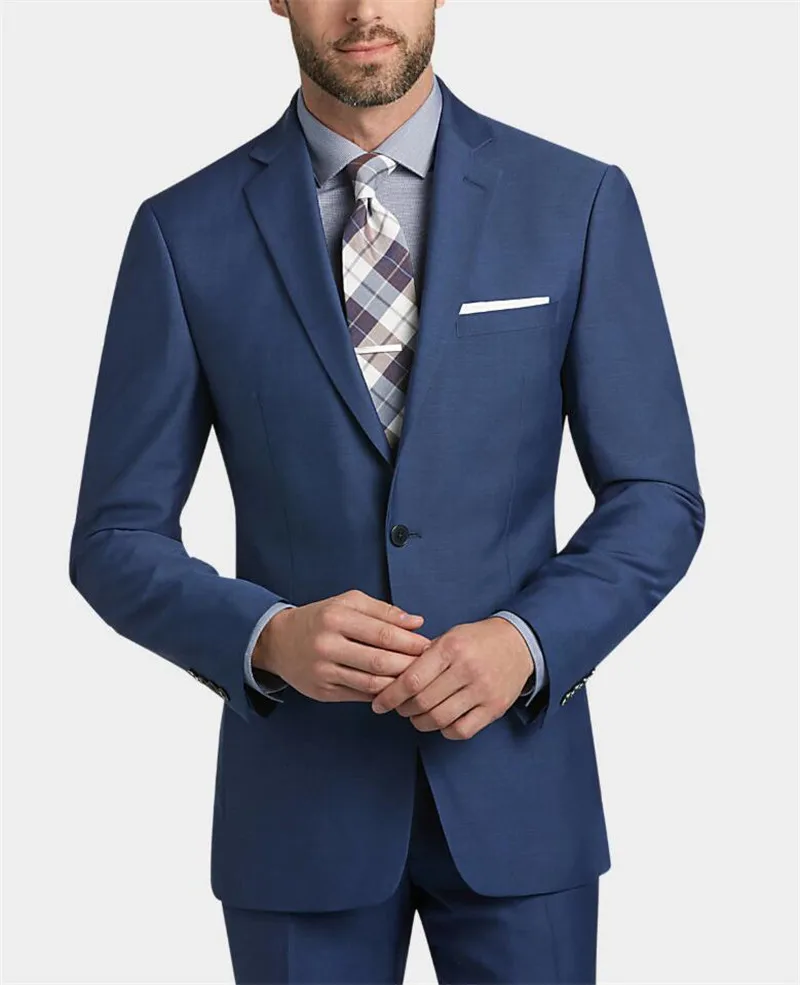 Синий индивидуальный заказ свадебные мужской костюм Нотч Slim Fit 2 шт. (куртка +