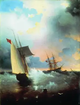 

Artist"s work Hand-painted home decoration Oil Painting 24x36in on Canvas : Seascape , plain sailing #free shipping