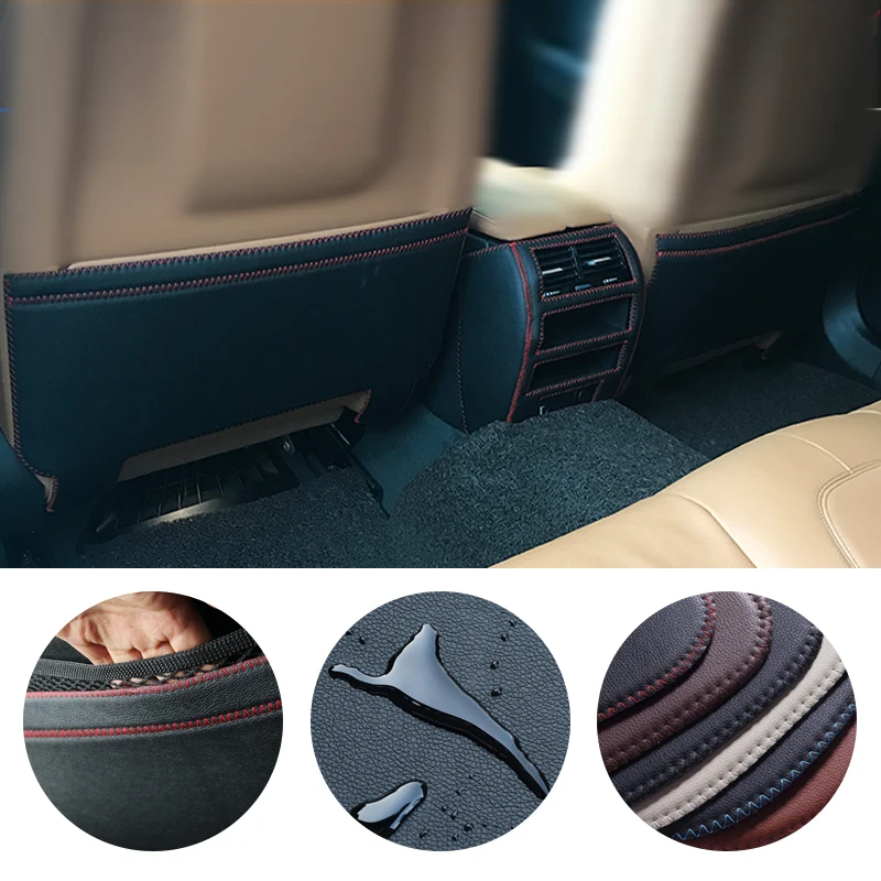 3pcs Leather Rear Center Armrest Box Seat Backrest Anti Kick Anti Dirty Pad Protection Mat for