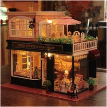 DIY красивый розовый миниатюрный кукольный домик со светодиодный светильник 3D Музыкальная Кофейня подарки ко дню Святого Валентина прекрасные DIY игрушки