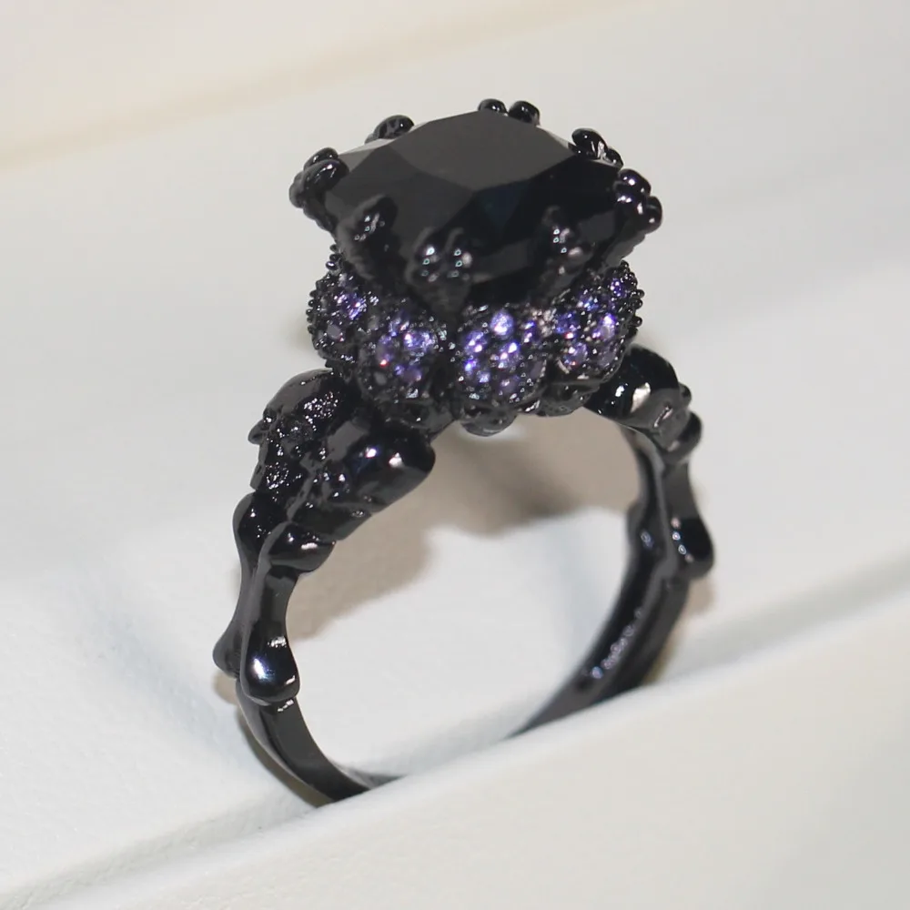 

Vecalon Antique Skull Jewelry 3ct Black AAAAA Zircon Cz Wedding Band Ring for Women Black Gold Filled Female Finger ring