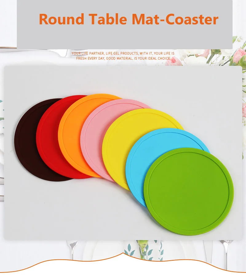 10CM Round Silicone Coaster Creative Simple Candy Colors Placemats Waterproof Non-slip Insulated Tea Coffee Coaster Table Mat    (18)