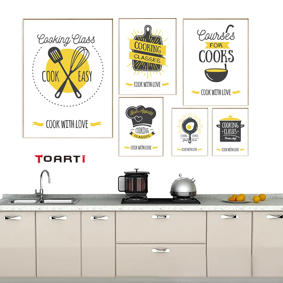 

Modular Kitchen Ware Canvas Painting Cook With Love Inspiring Posters&Prints Living Room Home Decor Wall Pictures Christmas Gift