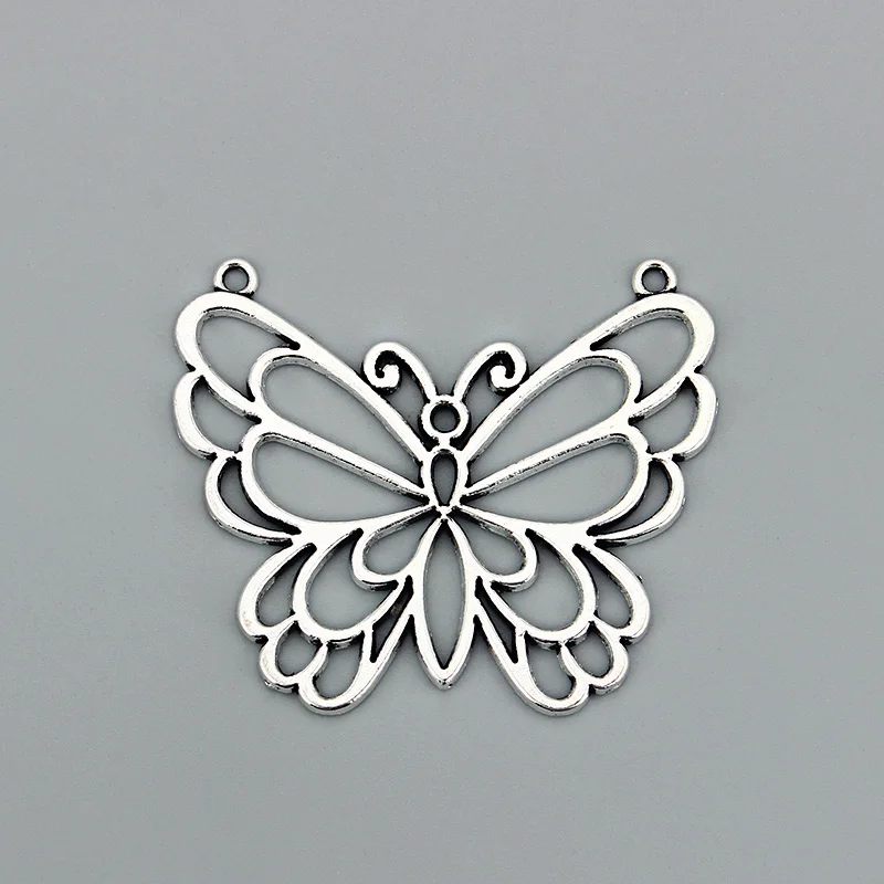8PCS Tibetan Silver Hollow Open Animal Butterfly Insect Charms Pendants for DIY Jewelry Necklace Making Findings 57x48mm