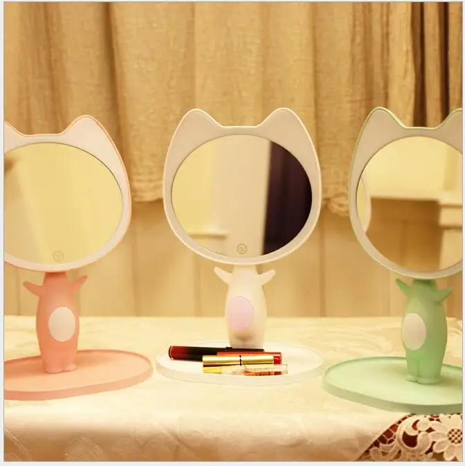 

KISS cat LED cartoon cute light mirror smart makeup mirror table lamp with light mirror