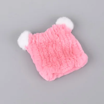 Real Fur Hats for Girls Boys Rex Rabbit Fur Hats Children Winter Beanies New Russian Pompom Caps New Warm Fur Caps For Kids - Color: Pink