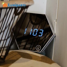 LumiParty Многофункциональный Светодиодный Ночник светильник настенные часы с термометром зеркало стекло цифровой будильник настольная лампа дорожные часы
