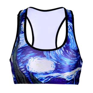

Women Padded Top printing Bra Fitness No rims Bra Stretch workout bustier crop top 3D Digital printing color nebula Printing Bra