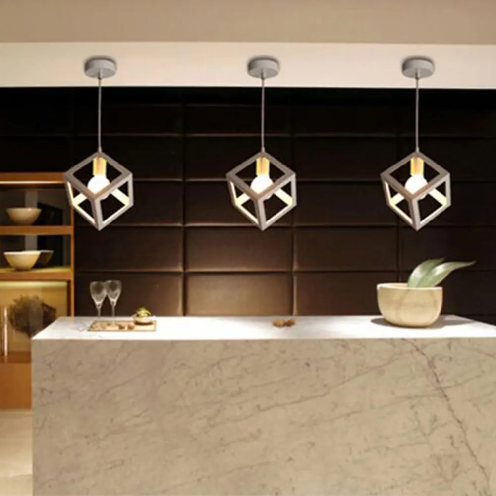 

Hanging Light Square Lampshade E27 Bulb Retro Ceiling Light Fitting Lamp Guard Wire Cage Lamp Cover Lamp Shades Chandelier