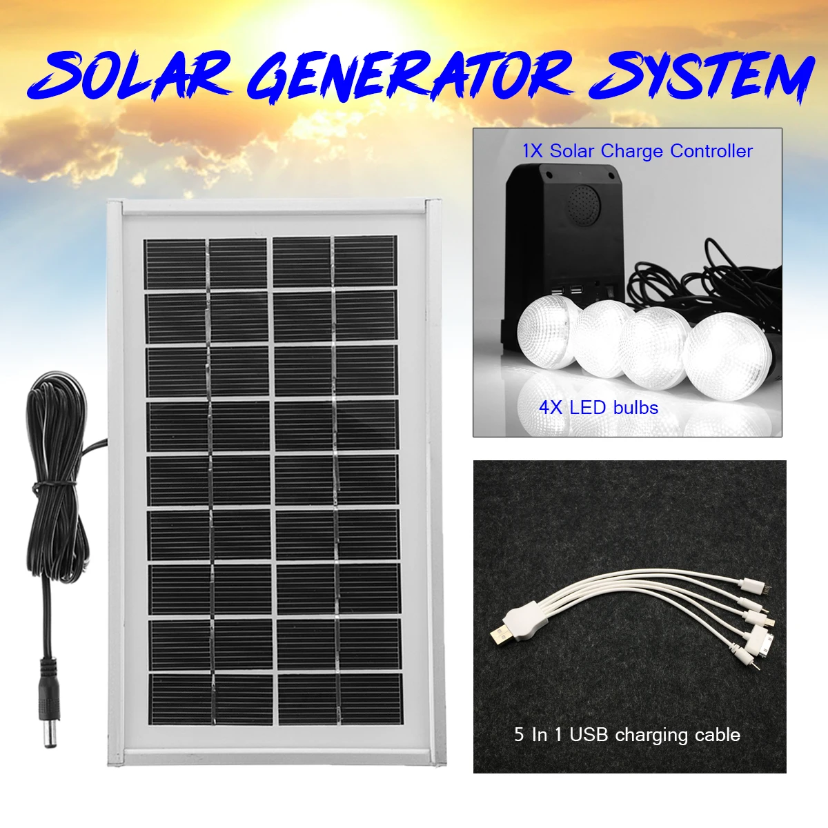 

Solar Panel Solar Powered 7.4V 2200mAH 3W With 4 LED Bulbs System Lithium Battery Controller Indoor Outdoor Home Protection