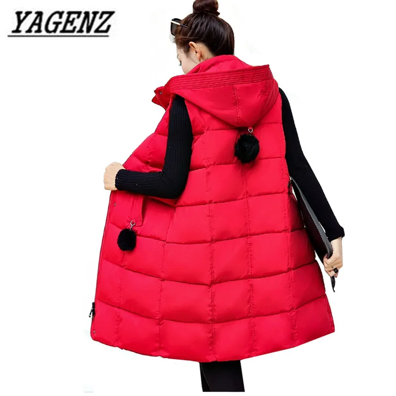 

Sleeveless Down cotton Vest Women Warm Jacket 2019 Autumn Winter Slim Medium-long Overcoat Plus size Female Hooded Vest Coat 5XL
