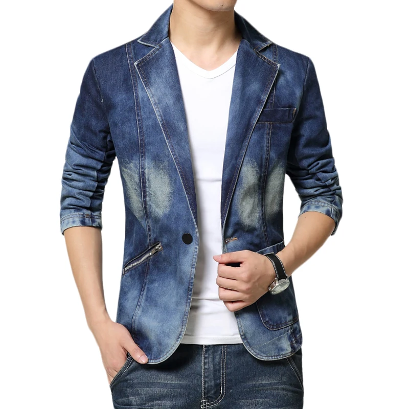 2018 Hot Sale Jeans Men Denim Jacket One Button Denim Coat Man Slim Fit