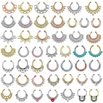 

Nose Piercing Hot Sale Crystal Fake Septum Nose Ring Piercing Clip On Body Jewelry Faux Hoop Rings For Women Mujer