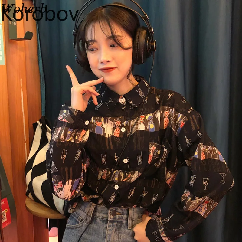 Коробов 2019 новые летние модные рубашки с рисунком для девочек отложной воротник