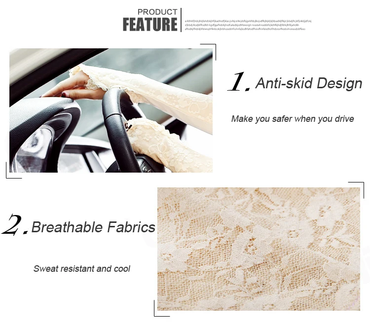 58cm Long Summer Lace Sun Gloves Femme Fingerless Gloves Anti-UV Suncreen Protection Lace Eldiven 19