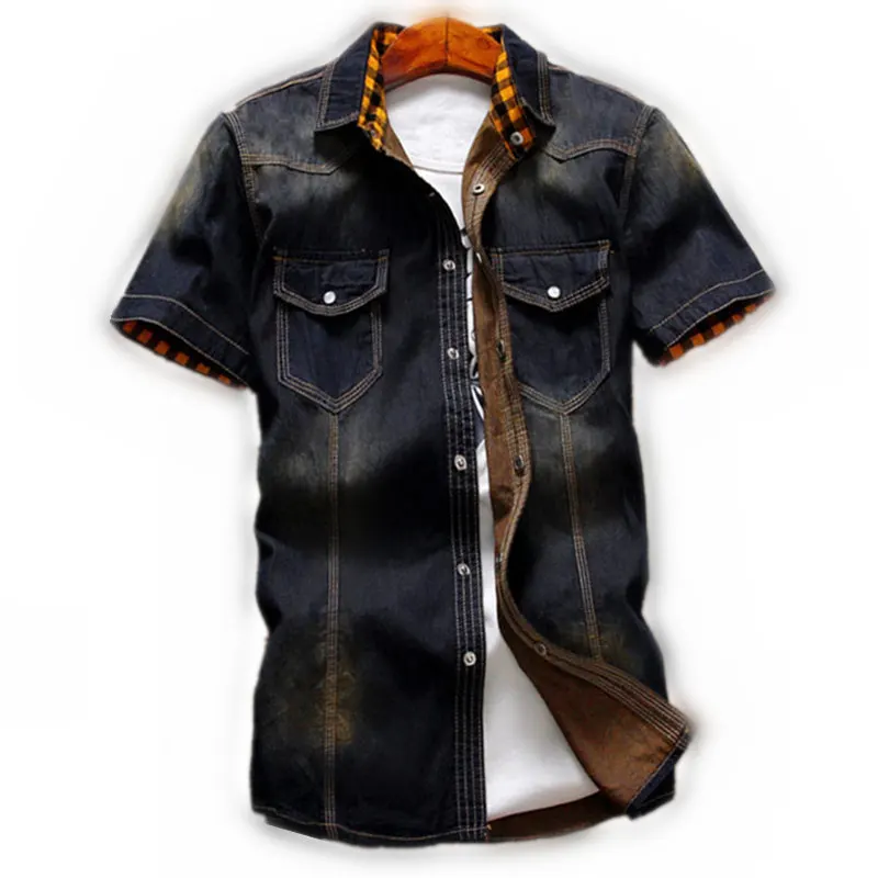 2017 Summer Denim Shirt Men Cotton Men Shirt Jeans Short Sleeve Straight Light