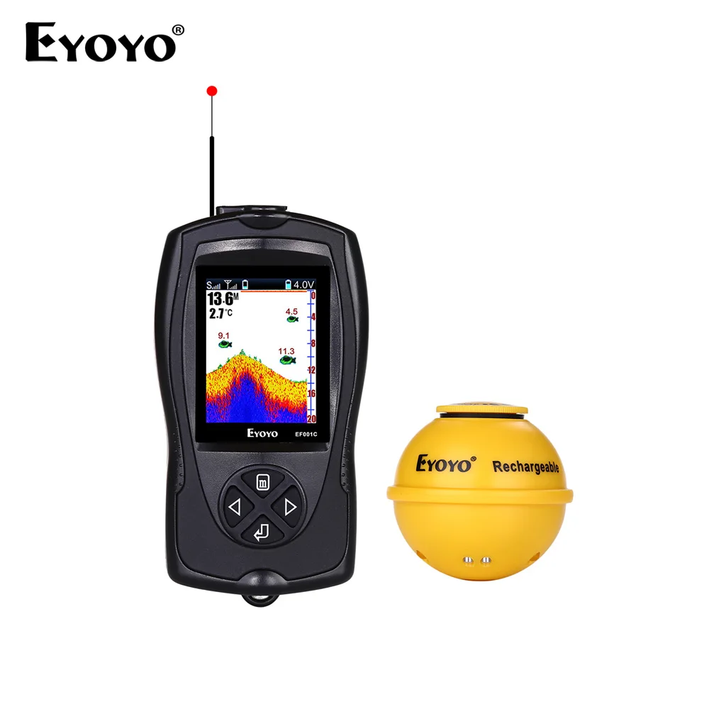 Eyoyo EF001C المحمولة سونار صياد السمك 147ft 45 متر عمق كشف اللون LCD إنذار أسلم المحمولة Fishfinder جذابة مصباح Eyoyo EF001C المحمولة سونار صياد السمك 147ft 45 متر عمق كشف اللون LCD إنذار أسلم المحمولة Fishfinder جذابة مصباح