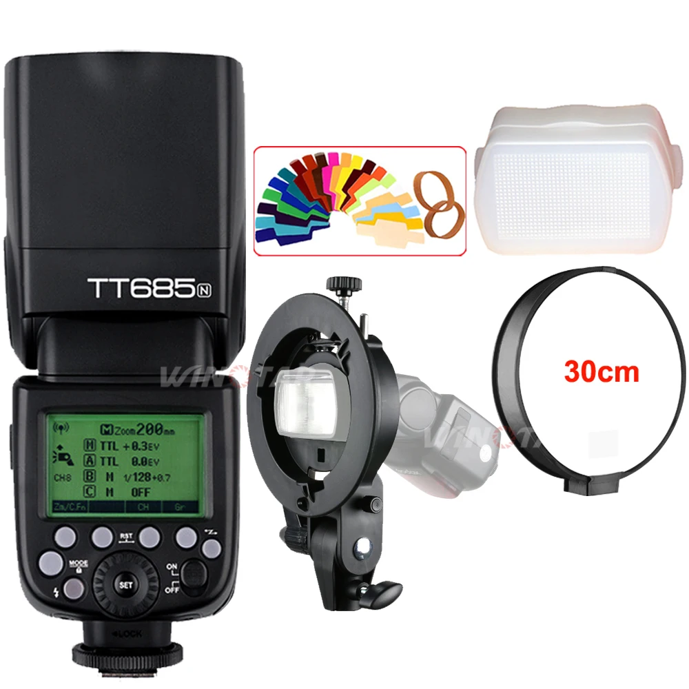 

Godox TT685 TT685N 2.4G Wireless HSS 1/8000s i-TTL Camera Flash Speedlite + Bowens S-Type Bracket for Nikon DSLR Cameras
