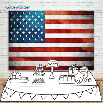 

Photographic Background Red and White Stripes Blue Square with 50 White Twinkle Twinkle Stars 7x5ft Retro American Flag Backdrop