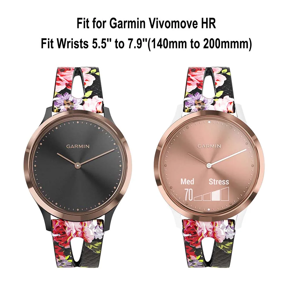 Цветочный ремешок для часов из натуральной кожи для Garmin Vivomove HR/Vivoactive 3/Forerunner 645/245, музыкальный ремешок для часов, женский ремешок из розового золота