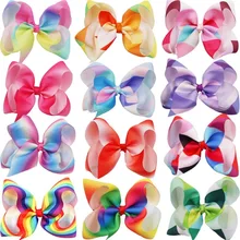 12 Pcs Regenbogen Haar Bögen Für Mädchen 6